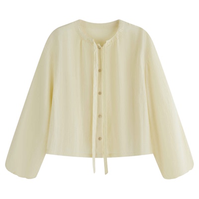 千金风飘带立领衬衫女