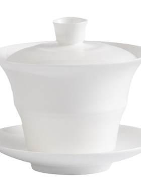 潮汕骨瓷盖碗茶杯纯白不烫