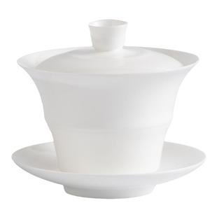 潮汕骨瓷盖碗茶杯纯白不烫手工夫茶碗超薄胎透光单个家用三才盖碗
