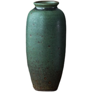 小号手工创意日式禅意复古做旧影绿陶艺花瓶插花摆件客厅装饰品