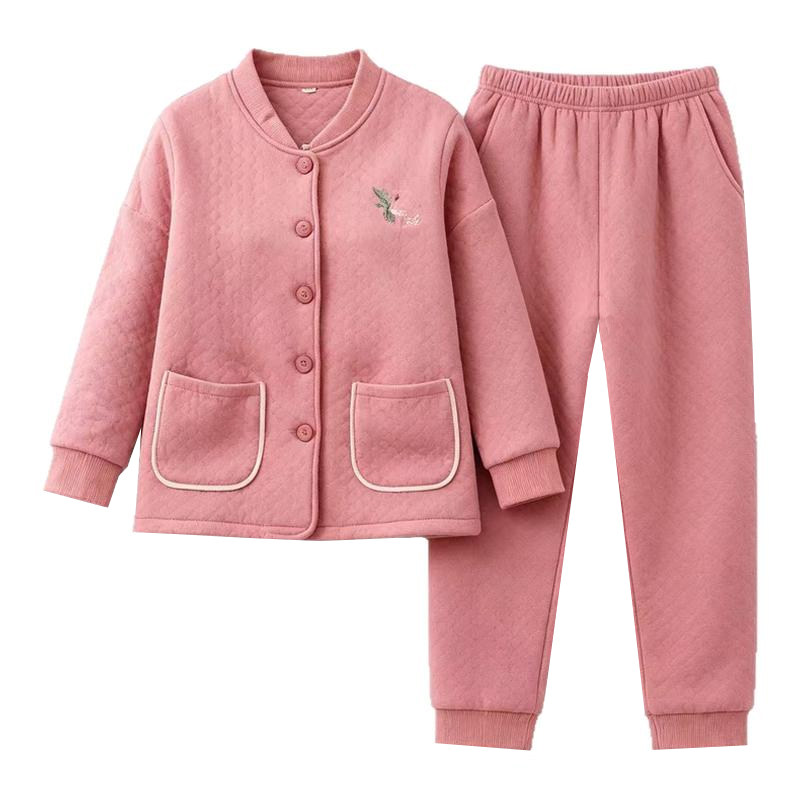 纯棉夹棉睡衣女春秋冬季中年妈妈睡衣/家居服套装