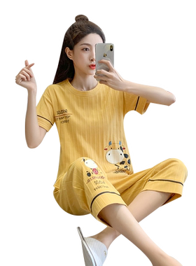 新款夏天女生七分裤卡通家居服