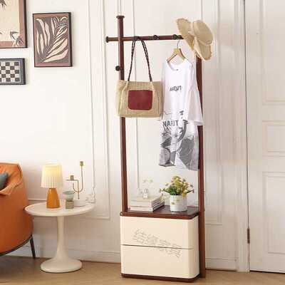 白蜡木轻奢简约抽屉可坐全实木衣帽架卧室客厅玄关落地意式挂衣架
