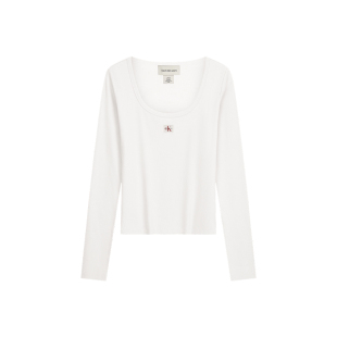 【重磅】CK Jeans26秋季新款女士潮流辣妹大U领罗纹修身长袖T恤