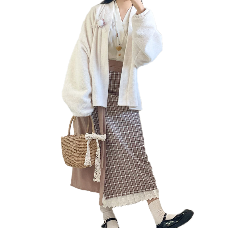 光夕原创汉服女明制汉元素秋冬保暖改良飞机袖外套一片式旋裙套装
