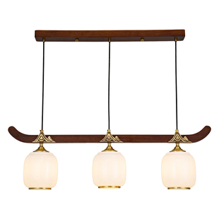 宋氏美学餐厅吊灯新中式禅意实木中国风长条茶室书房灯具设计师款