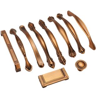 中式 美式拉手 仿古橱柜 实心黄古铜衣柜 抽屉 柜门 贝壳黄铜把手