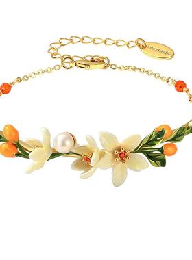 甜美小金桔白色橙花珐琅手链