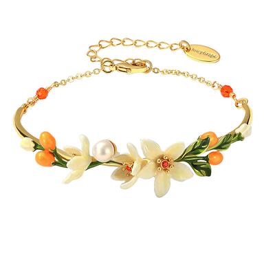 甜美小金桔白色橙花珐琅手链