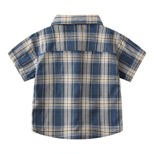男童短袖衬衣夏季英伦风帅气领带格子宝宝衬衫儿童学院休闲上衣潮