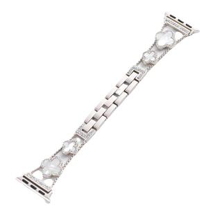 适用applewatch金属表带iwatch S9/10四叶草仿母贝水钻表带小香风苹果手表SE/8/76/5/代细款手链表带女夏