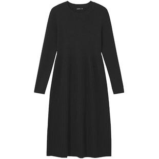 热风女士连衣裙2025年冬季新款修身黑色内搭收腰针织打底连衣裙