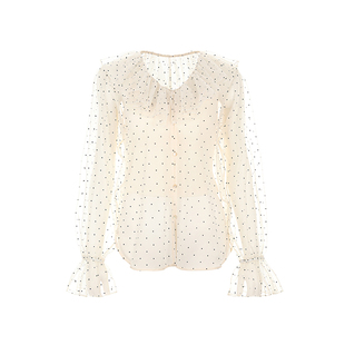 wana try波点荷叶边领衬衫（含内搭）26春季新品宫廷风时髦上衣女