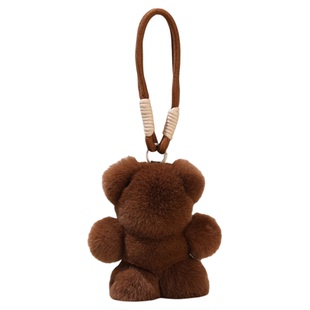 可爱真獭兔毛小熊汽车钥匙扣挂件高级感毛绒公仔玩偶包包挂件礼物
