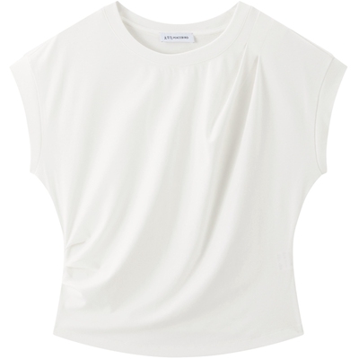 太平鸟一片式腰部捏褶短袖T恤