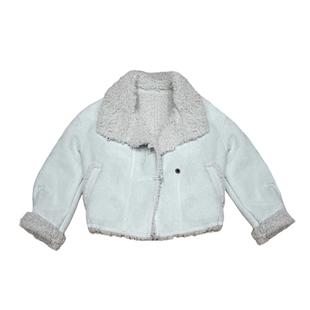 ENJOYME商场同款美式翻领羊羔毛短款外套女2025冬保暖单排扣上衣