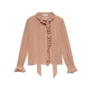 FRAME女士法式桑蚕丝领结长袖衬衫 领口飘带褶边上衣