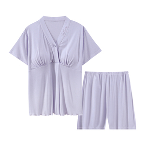 带胸垫莫代尔月子服夏季薄款产后产妇天孕妇睡衣女夏哺乳短袖套装