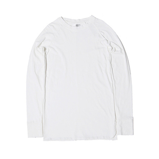 欧美高街前后开叉纯色中长款卫衣打底衫圆弧下摆男女宽松长袖T恤