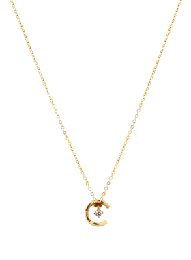 小香风菱格纹冰月项链女简约时尚弯月吊坠锁骨链钛钢不掉色