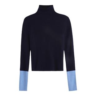 MULVAN撞色半高领针织衫女秋冬新款设计感修身内搭打底衫上衣