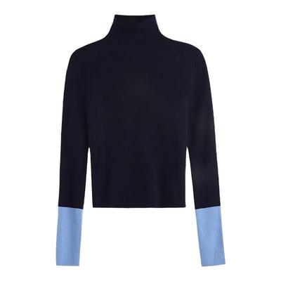 撞色长袖针织衫女修身打底衫上衣