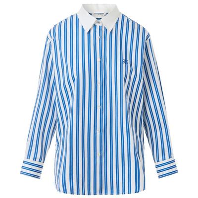 LANCY/朗姿2025春新款条纹撞色衬衫女法式气质高级感翻领纯棉上衣