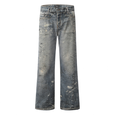 AC风格3D数码做旧牛仔裤泼墨