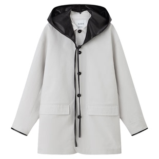 RUISHI芮时“月亮也晚安”可拆卸皮帽松弛感中长款风衣外套女春