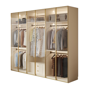 实木橡木定制衣柜白色一门到顶玻璃柜门卧室家用奶油风储物大衣橱