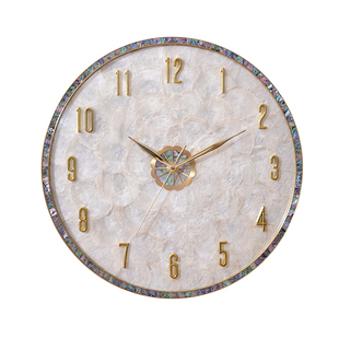 现代轻奢黄铜挂钟客厅贝壳创意壁钟大厅高端静音挂墙钟表简约挂表