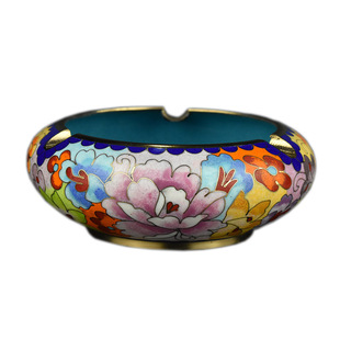 正宗北京景泰蓝烟灰缸实地磨光百花不落地4寸5寸烟缸铜胎掐丝珐琅