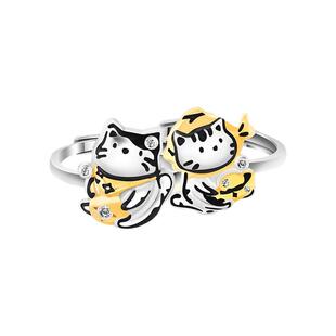 VIVIWELL招财喵喵 可爱小猫情侣对戒小众设计闺蜜戒指生日礼物