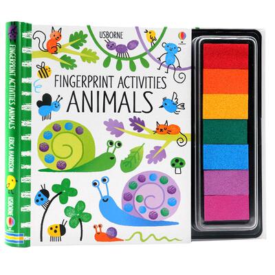 预售 Usborne 创意指印游戏书 动物 英文原版 Fingerprint Activities Animals 螺旋装帧 儿童绘画DIY 创意艺术培养 含彩色印泥
