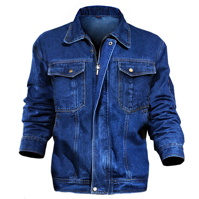 秋冬牛仔工作服套装男纯棉加厚焊工防烫耐磨劳保服电焊工装定制