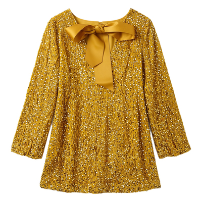 女装圆领长袖宽松亮片连衣裙