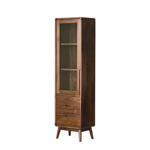 梦天然|北美黑胡桃木实木酒柜边柜立柜储物柜单门北欧书柜玻璃