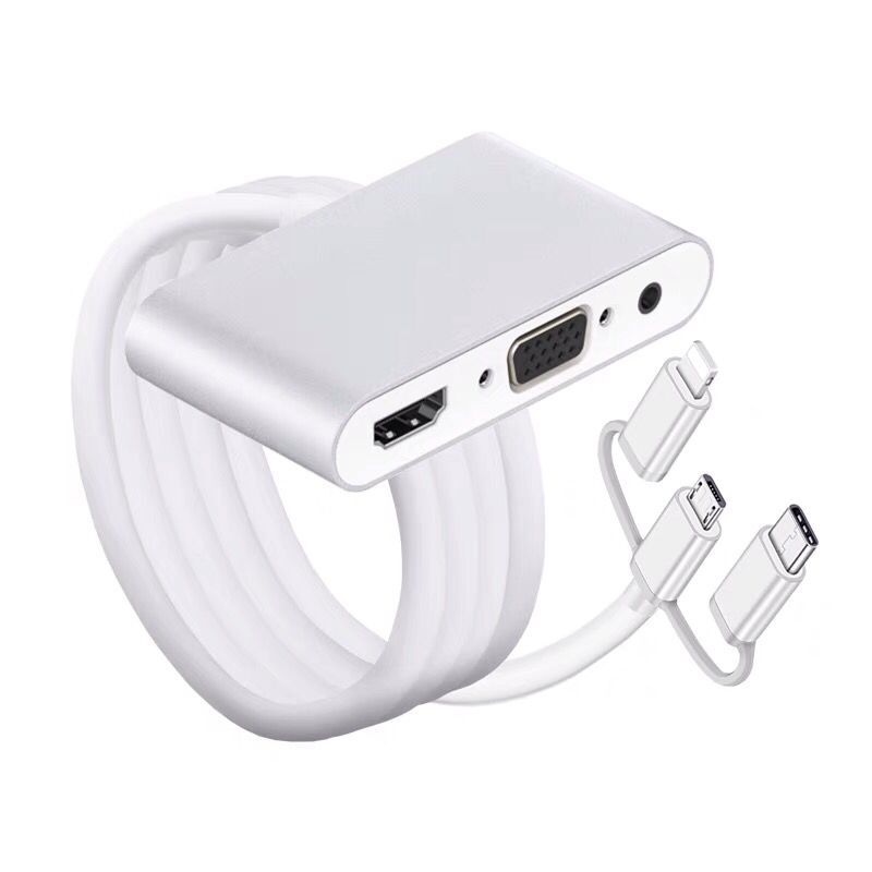 手机连接电视机显示器同屏器通用苹果安卓type-c转HDMI+VGA投屏线