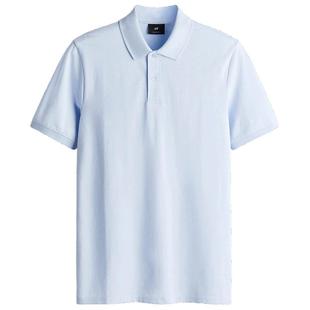 HM男装Polo衫春季珠地棉商务通勤翻领纽扣半开襟短袖上衣1209183