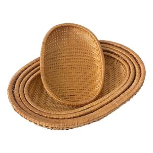 手工竹编竹筐馒头筐家用晾晒筐酒店点心水果零食圆簸箕烟熏椭圆小