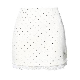 DPLAY【惠品】白色半身裙春季新款女气质波点蕾丝半裙裙子短裙