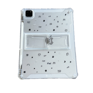 ins韩风黑色线条猫咪适用苹果三星华为小米2025ipadpro保护套支架平板Air3468壳硬带笔槽第十代12.9寸matepad