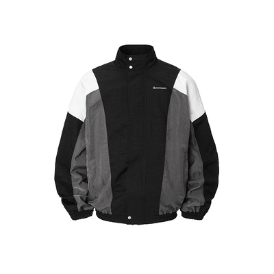 threetimes2025秋季男女同款美式复古撞色拼接立领夹克休闲外套潮