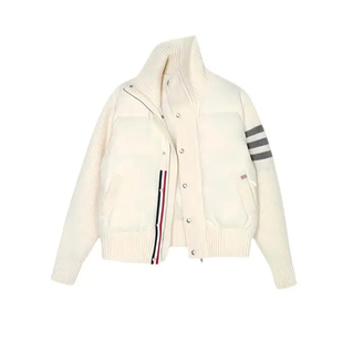 大码女装胖mm韩系针织拼接棉服外套女胖mm休闲百搭慵懒风立领上衣