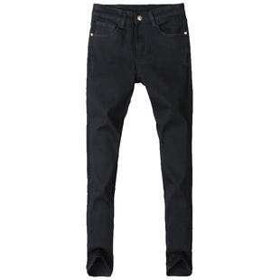 欧洲站外贸进口男士棉弹牛仔长裤纯黑色净版修身潮流小脚裤秋冬款