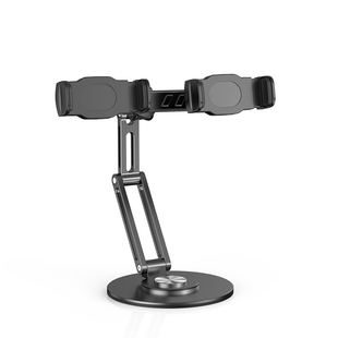 双机位手机架两个手机桌面直播支架珠宝专用多机位俯拍手播美食美甲首饰短视频拍摄360旋转懒人升降折叠金属