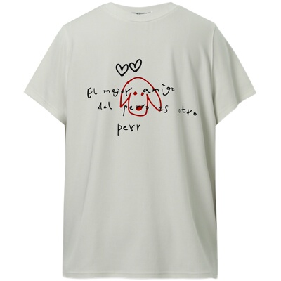 FUNKYFUN手写绘画小狗印花短袖t