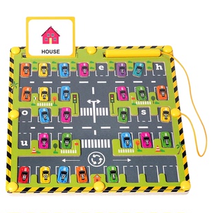 磁吸迷宫儿童运笔磁性走珠玩具拼单词大小写字母停车场认知专注力