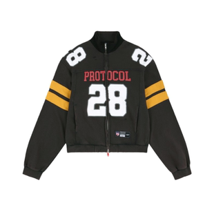 Protocol Index 25fw 复古水洗拼色条纹破坏标语刺绣印花运动夹克