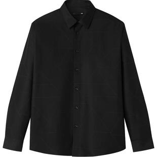 HLA/海澜之家轻商务长袖黑衬衫26春夏新几何印花通勤时尚衬衣男装